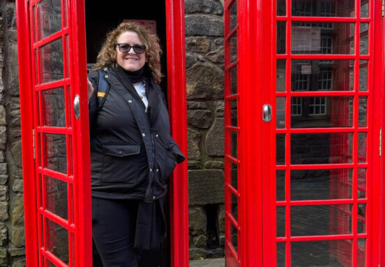 Travel Agent Pamela Swafford at Edinburgh Castle, Scotland