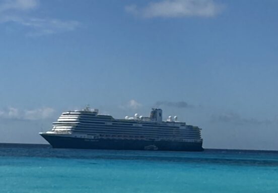 Holland America Nieuw Statendam cruise ship seen from Half Moon Cay