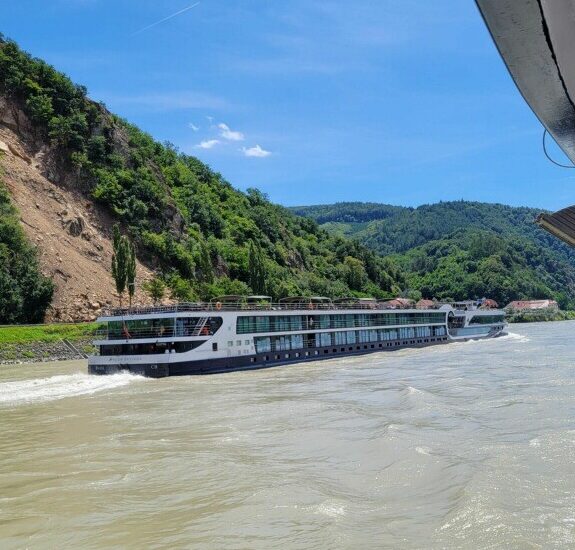 Europe river cruise, view of passing shi[